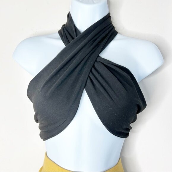 SHEIN Women’s Black Halter Wrap Top Blouse Cropped Size Small - Picture 9 of 10